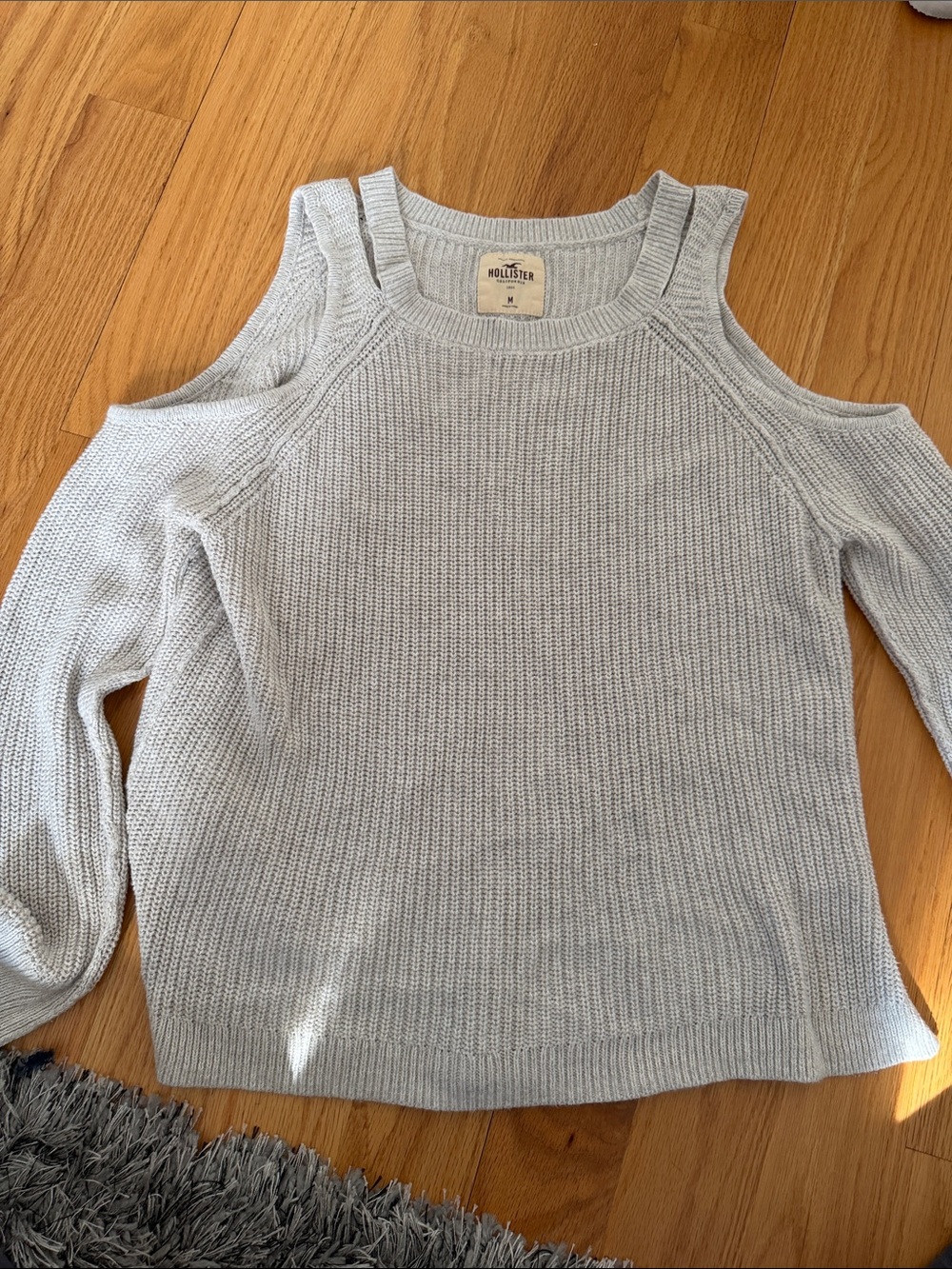 Hollister Light Gray with Shoulder cutouts Knit Sweater